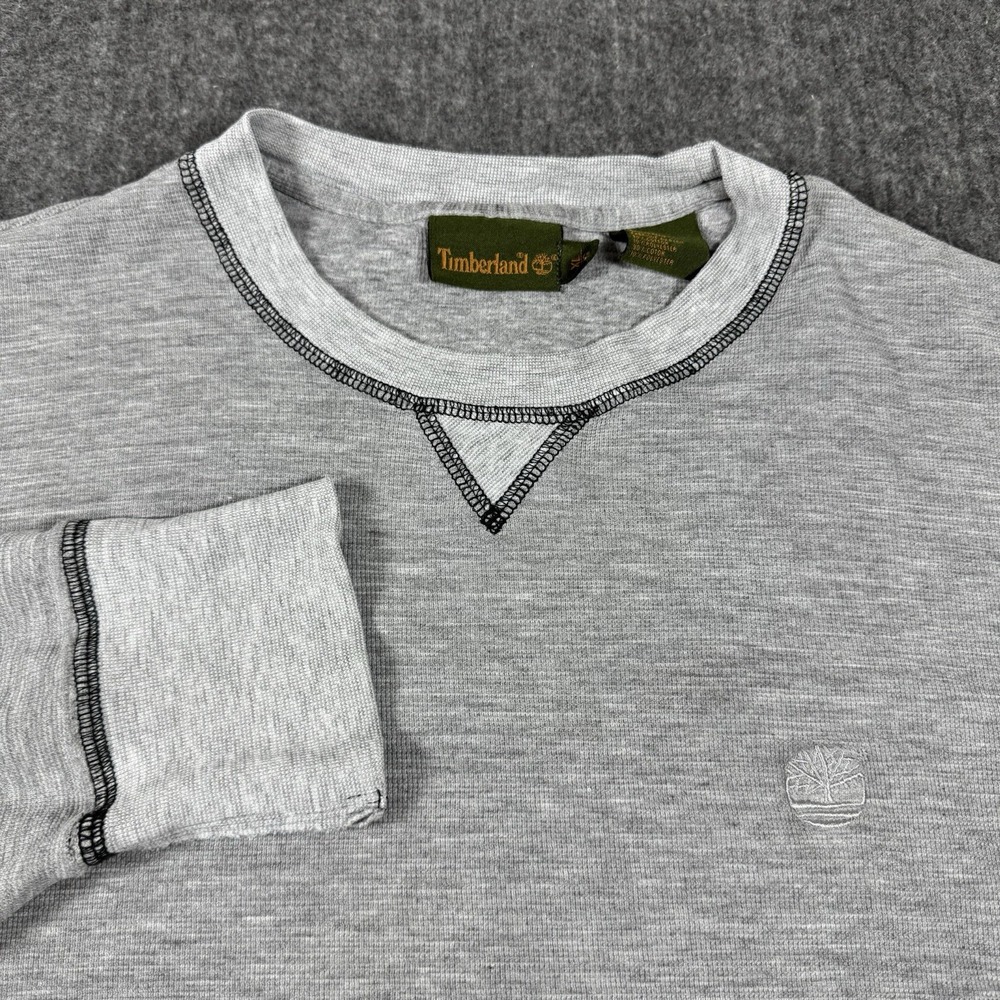 Timberland Men's XL Gray Long Sleeve Crewneck Shirt Contrast Stitch Logo
